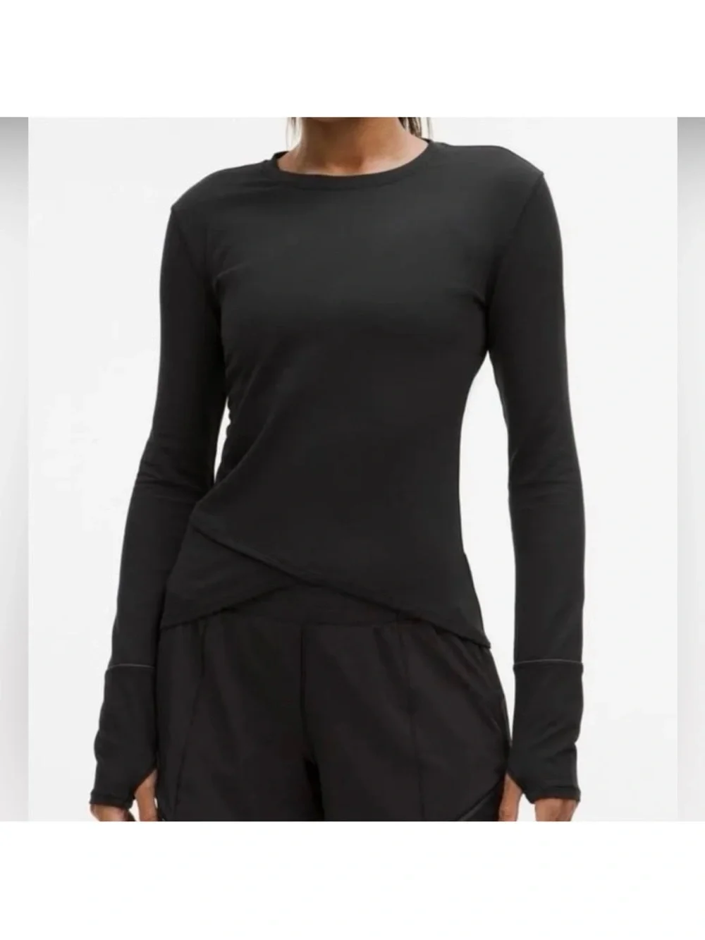 Lululemon Rulu‎ Gathered Waist Long Sleeve Run Top Black Size Medium